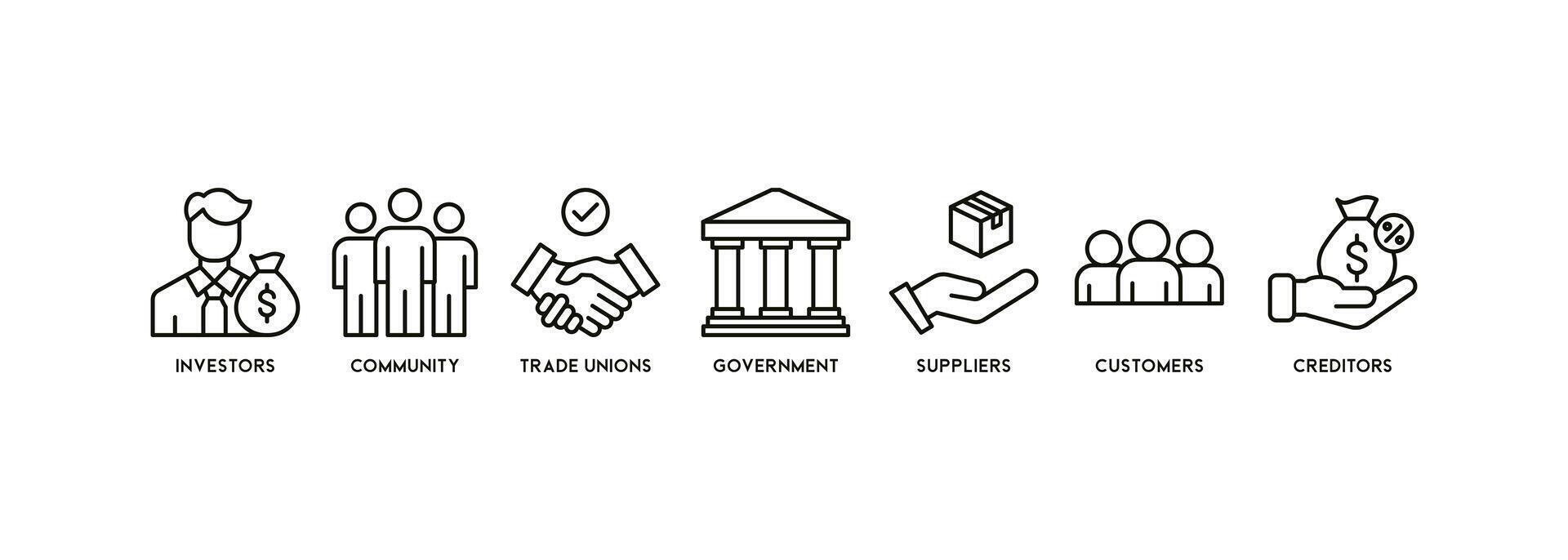 banner of stakeholder relationship web icon vector illustration concept for stakeholder, investor, government, and creditors with icon of community