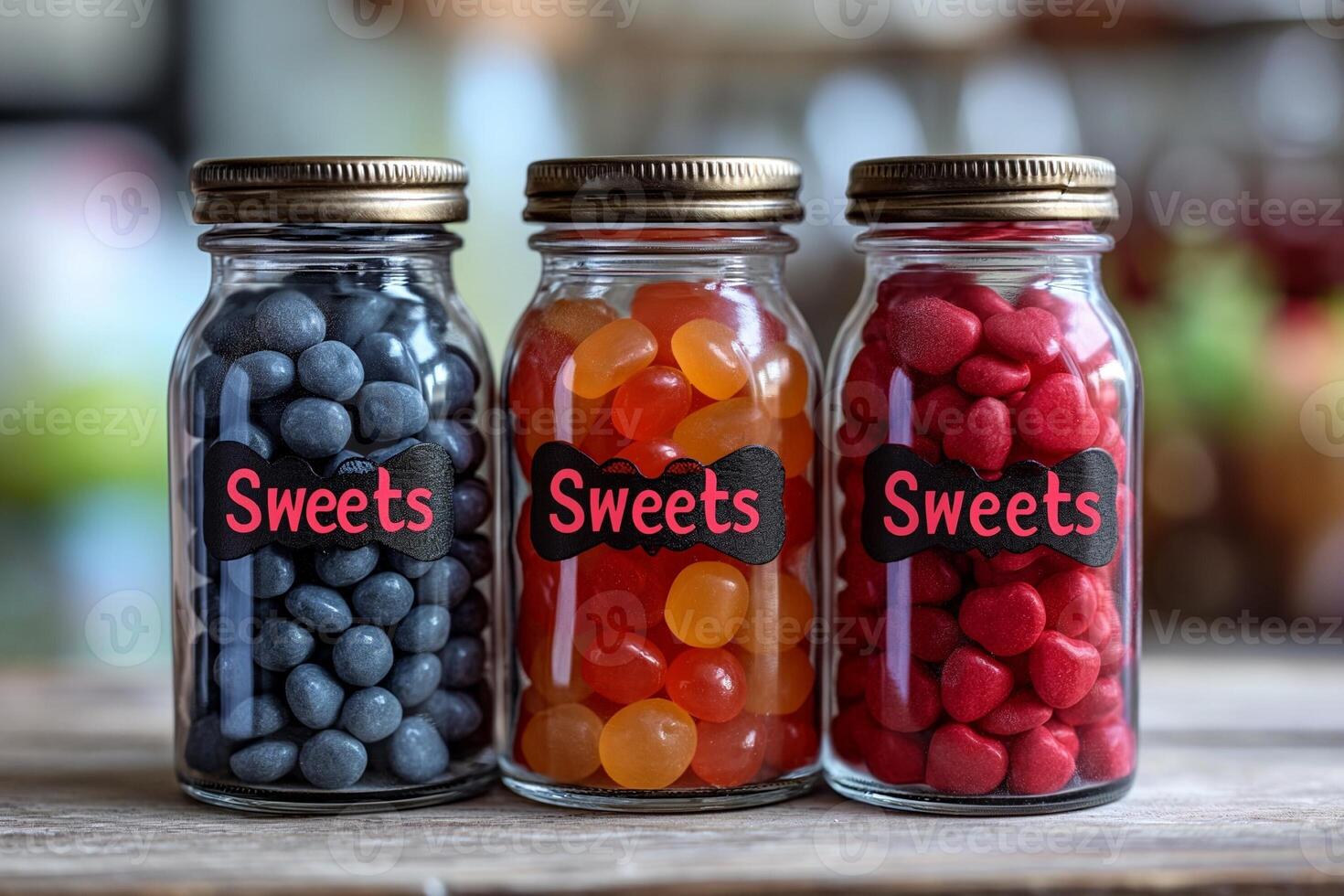 AI generated Bottles with text Sweets with candies inside, Valentines Day theme photo