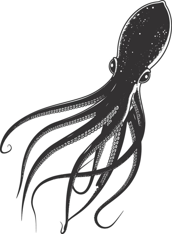 AI generated Silhouette squid animal black color only full body vector