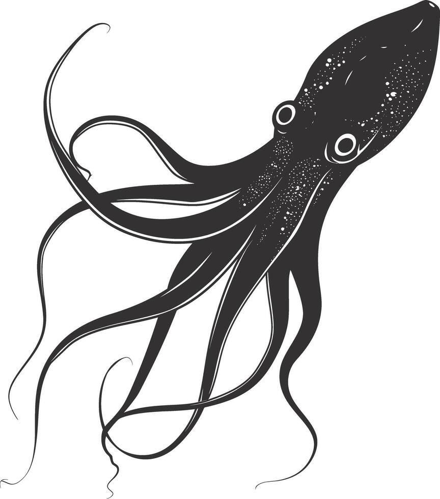 AI generated Silhouette squid animal black color only full body vector