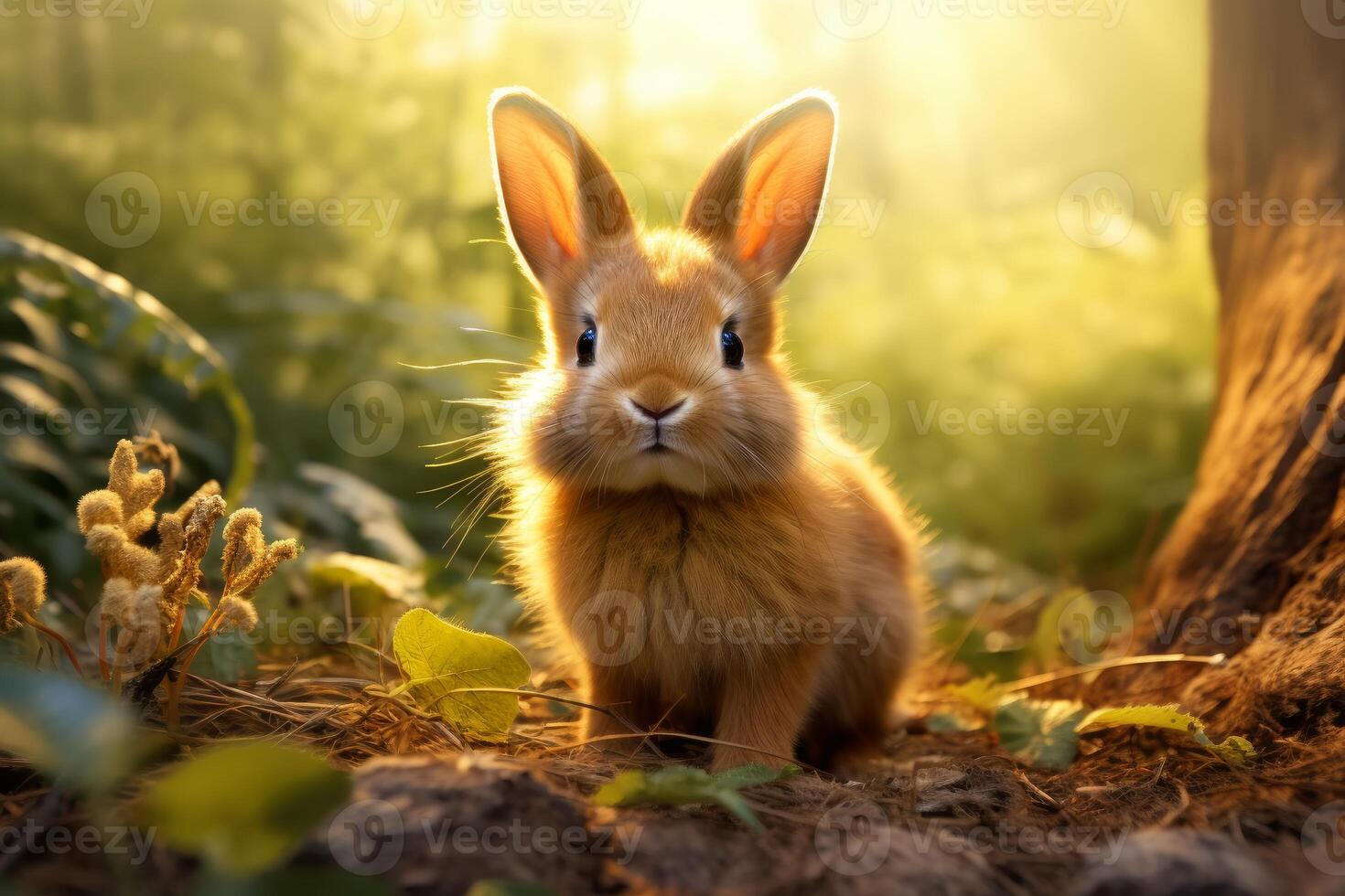 AI generated Enchanting Rabbit forest nature. Generate Ai photo
