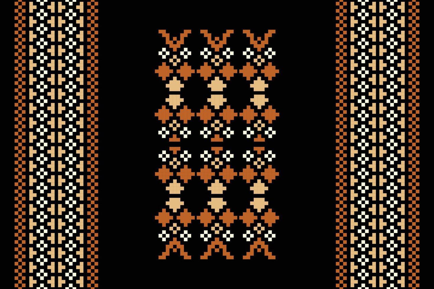 Traditional ethnic motifs ikat geometric fabric pattern cross stitch.Ikat embroidery Ethnic oriental Pixel black background.Abstract,vector,illustration. Texture,scarf,decoration,wallpaper. vector