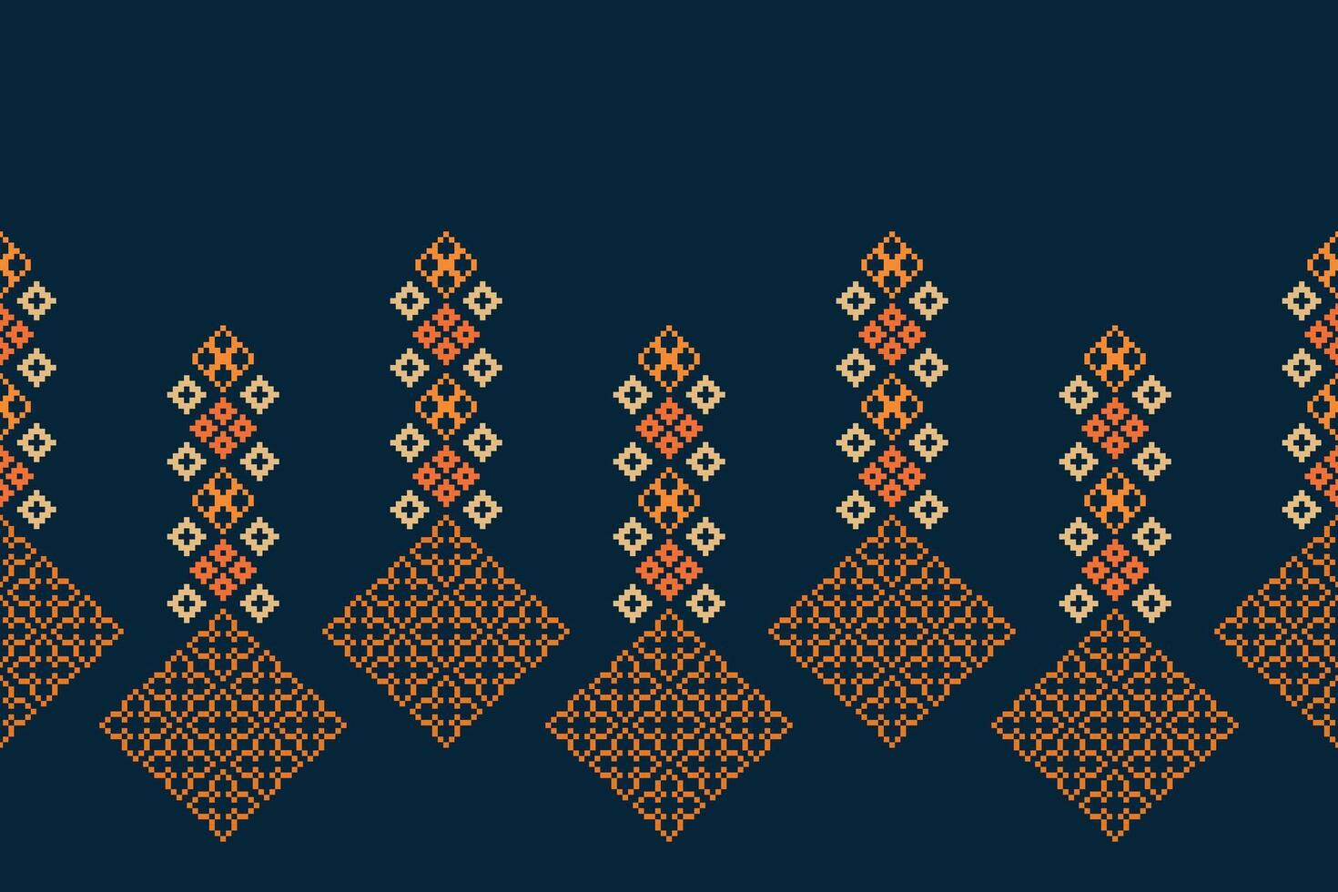 Traditional ethnic motifs ikat geometric fabric pattern cross stitch.Ikat embroidery Ethnic oriental Pixel navy blue background. Abstract,vector,illustration. Texture,scarf,decoration,wallpaper. vector