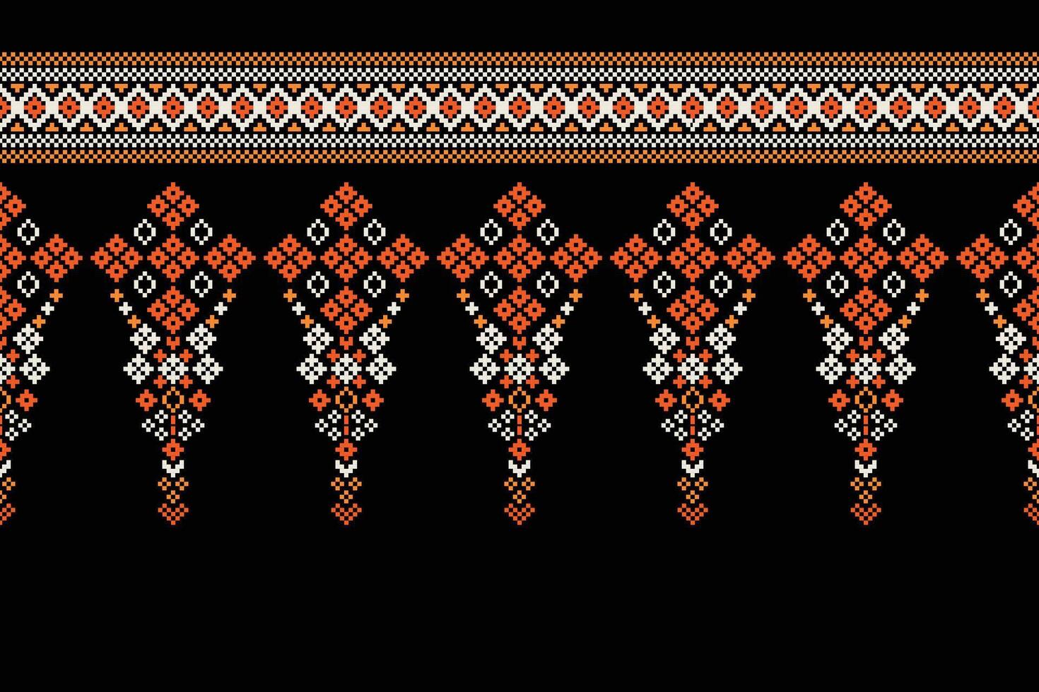 Traditional ethnic motifs ikat geometric fabric pattern cross stitch.Ikat embroidery Ethnic oriental Pixel black background.Abstract,vector,illustration. Texture,scarf,decoration,wallpaper. vector