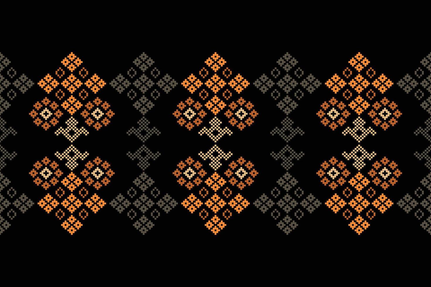 Traditional ethnic motifs ikat geometric fabric pattern cross stitch.Ikat embroidery Ethnic oriental Pixel black background.Abstract,vector,illustration. Texture,scarf,decoration,wallpaper. vector