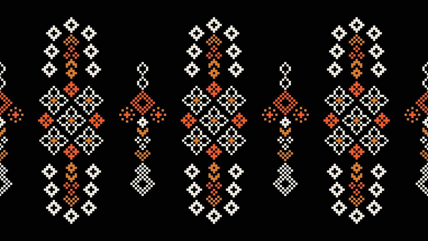 tradicional étnico motivos ikat geométrico tela modelo cruzar puntada.ikat bordado étnico oriental píxel negro fondo.abstracto,vector,ilustración. textura,bufanda,decoración,papel tapiz. vector