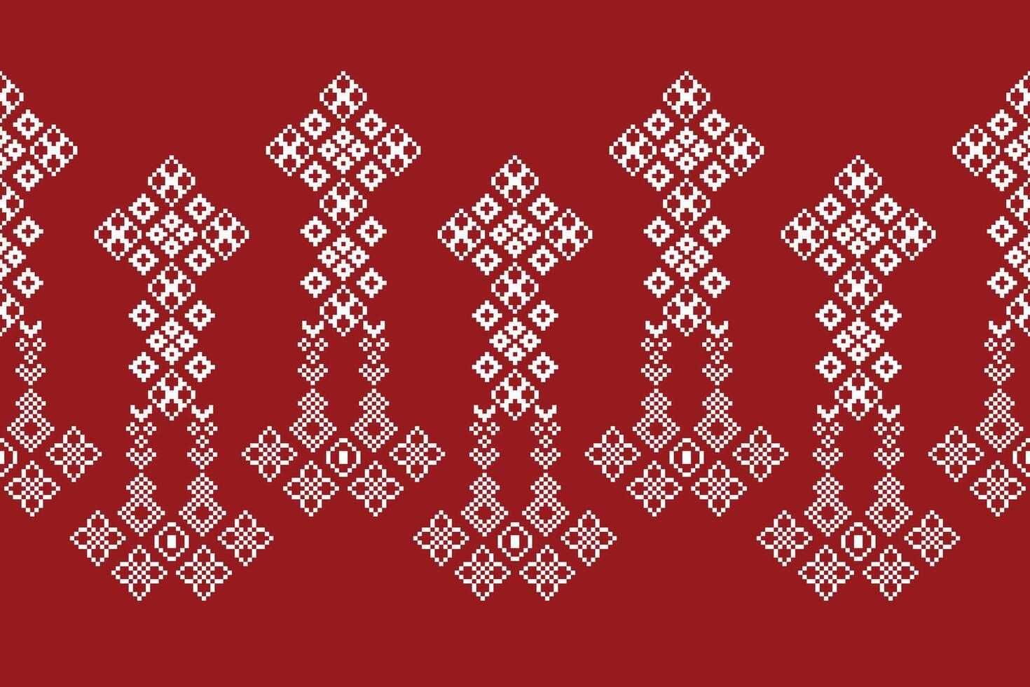 tradicional étnico motivos ikat geométrico tela modelo cruzar puntada.ikat bordado étnico oriental píxel rojo antecedentes. resumen, vector, ilustración. textura,navidad,decoración,papel tapiz. vector