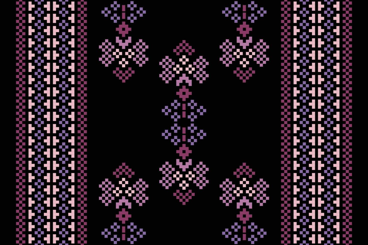 Traditional ethnic motifs ikat geometric fabric pattern cross stitch.Ikat embroidery Ethnic oriental Pixel black background.Abstract,vector,illustration. Texture,scarf,decoration,wallpaper. vector