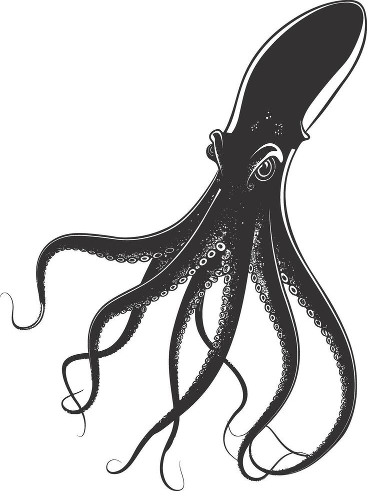 AI generated Silhouette squid animal black color only full body vector