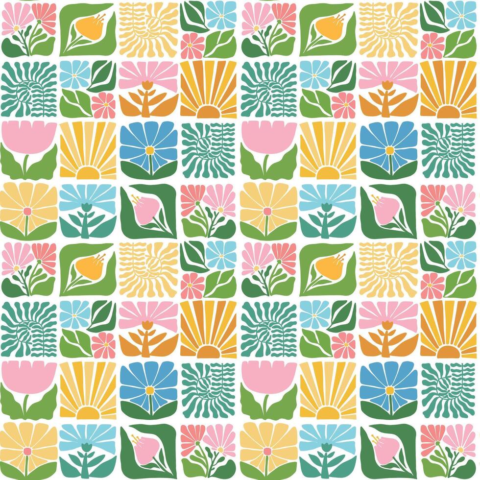 primavera maravilloso sin costura modelo con resumen flores collage para textil huellas dactilares, fondo de pantalla, envase papel, Manteles, hogar decoración, guardería, estacionario, álbum de recortes, etc. eps 10 vector