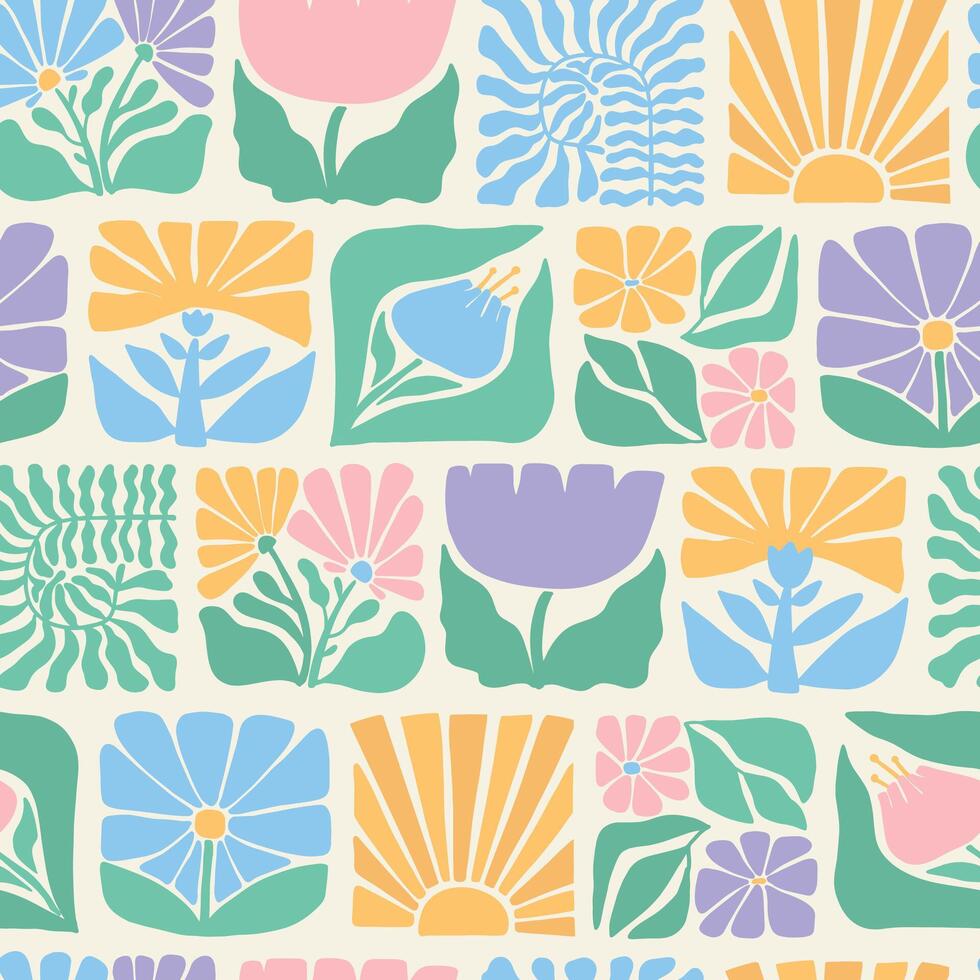 Retro floral seamless pattern with floral collage for wallpaper, scrapbooking, stationary, wrapping paper, textile prints, tablecloth, etc. EPS 10 vector