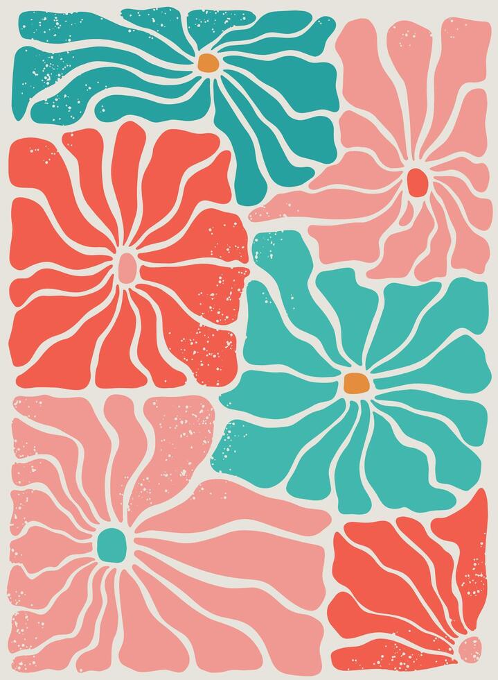 Retro matisse floral wallaper, background for groovy posters, prints, banners, cards, social media templates, covers, etc. EPS 10 vector