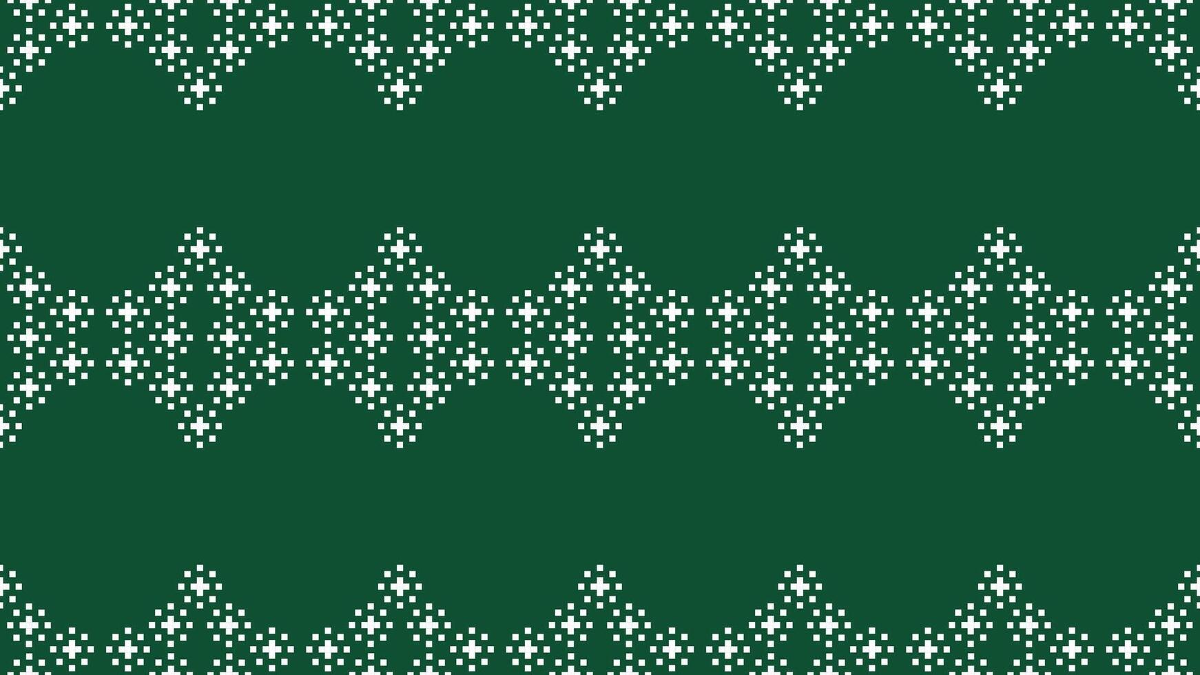 Traditional ethnic motifs ikat geometric fabric pattern cross stitch.Ikat embroidery Ethnic oriental Pixel green background.Abstract,vector,illustration. Texture,scarf,decoration,wallpaper. vector