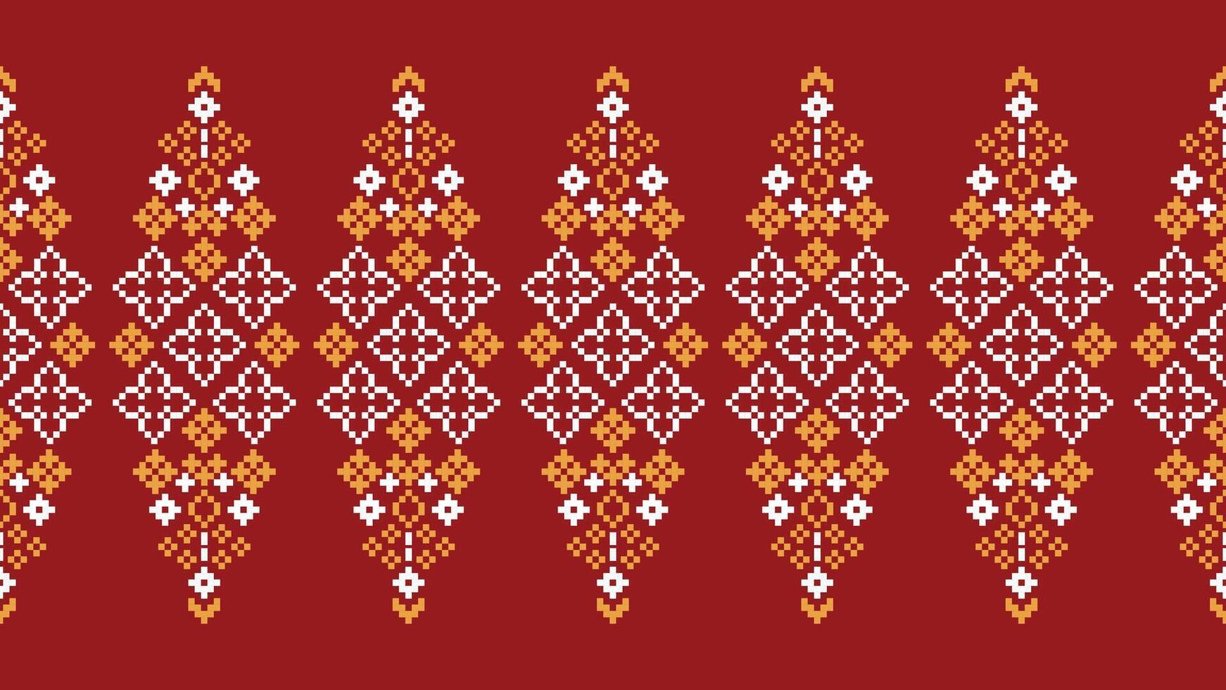 tradicional étnico motivos ikat geométrico tela modelo cruzar puntada.ikat bordado étnico oriental píxel rojo antecedentes. resumen, vector, ilustración. textura,navidad,decoración,papel tapiz. vector