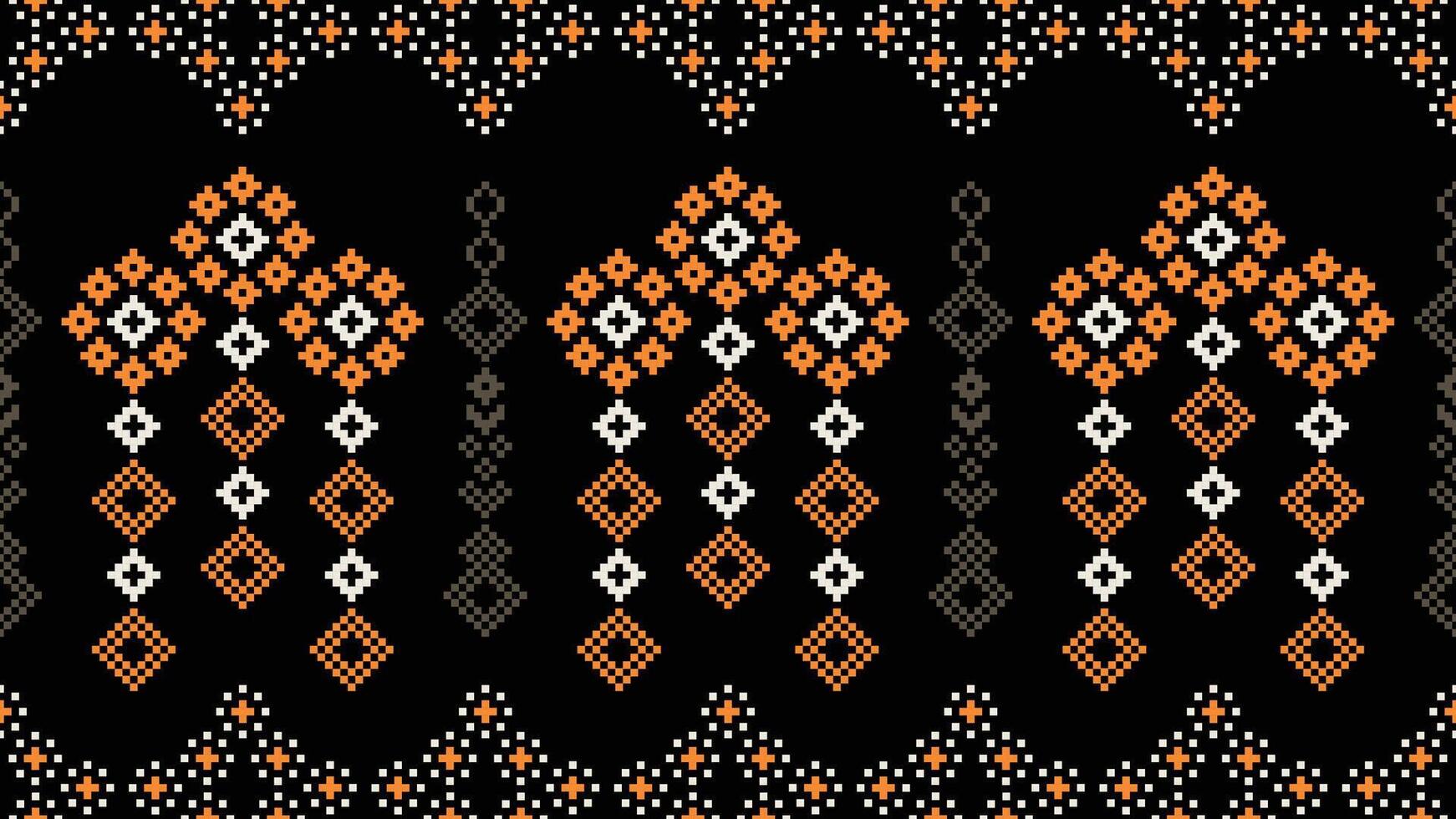 Traditional ethnic motifs ikat geometric fabric pattern cross stitch.Ikat embroidery Ethnic oriental Pixel black background.Abstract,vector,illustration. Texture,scarf,decoration,wallpaper. vector