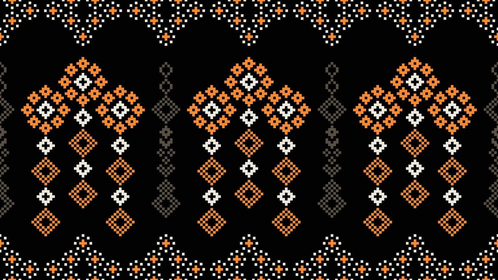 Traditional ethnic motifs ikat geometric fabric pattern cross stitch.Ikat embroidery Ethnic oriental Pixel black background.Abstract,vector,illustration. Texture,scarf,decoration,wallpaper. vector