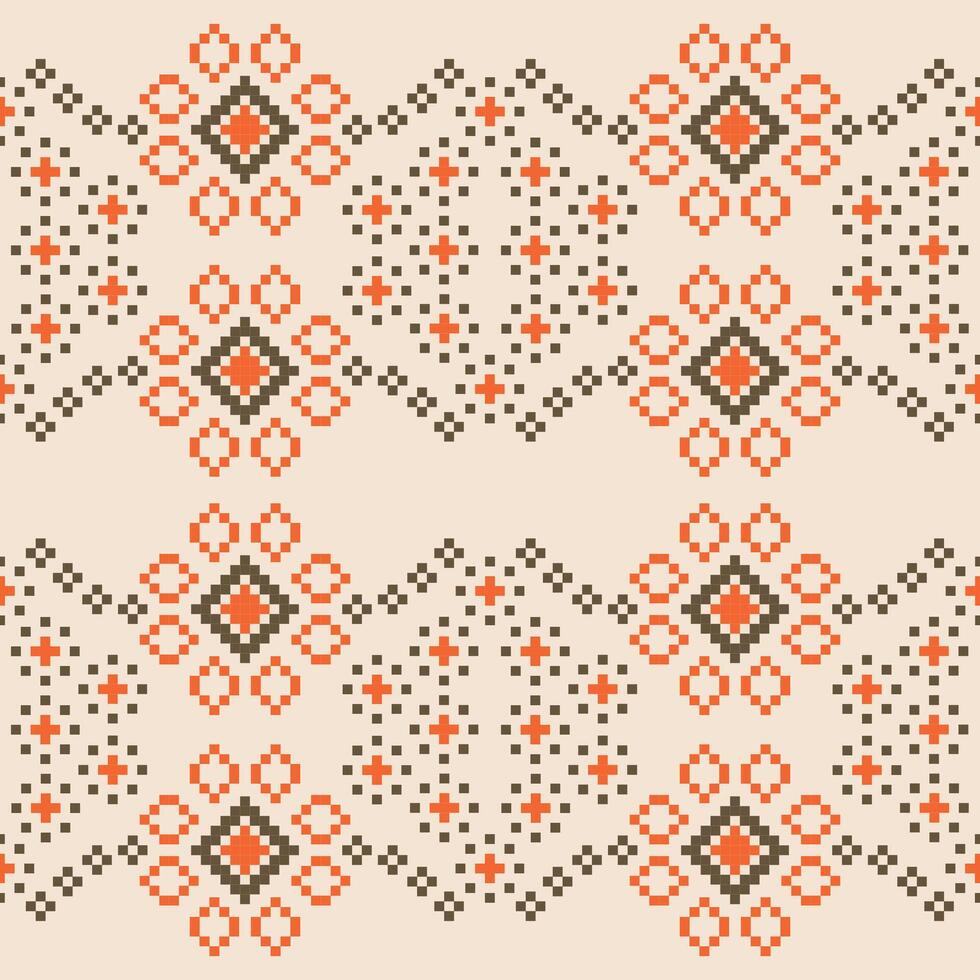 tradicional étnico motivos ikat geométrico tela modelo cruzar puntada.ikat bordado étnico oriental píxel marrón crema antecedentes. resumen, vector, ilustración. textura,bufanda,decoración,papel tapiz. vector