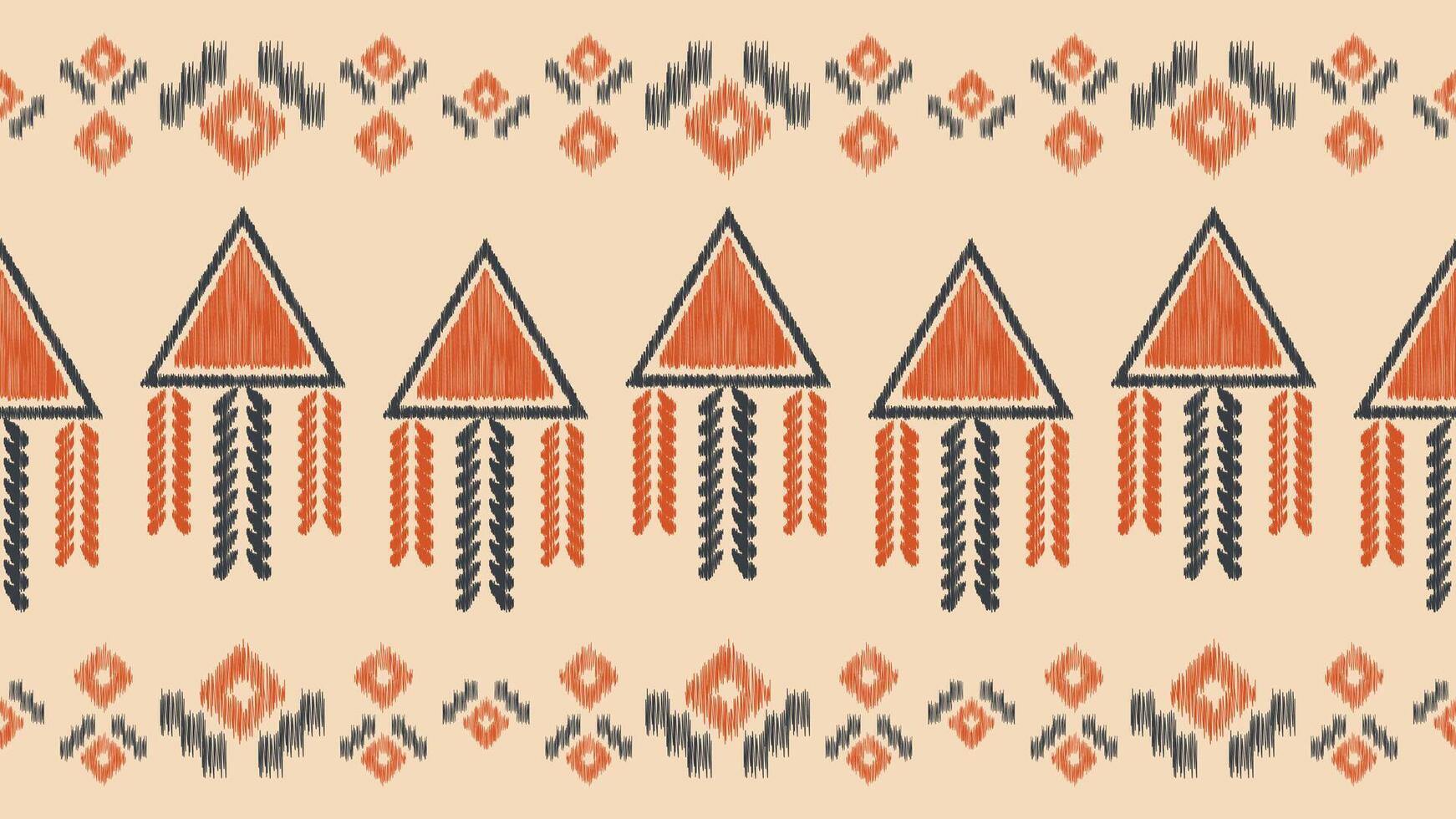 Traditional Ethnic ikat motif fabric pattern geometric style.African Ikat embroidery Ethnic oriental pattern brown cream background wallpaper. Abstract,vector,illustration.Texture,frame,decoration. vector