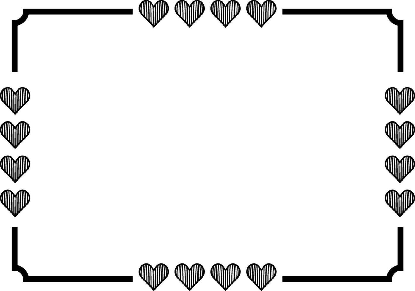 Hand drawn black lines art simple Horizontal heart shape border frame set. Doodle sketch style decorative element vector for banner, poster, wedding