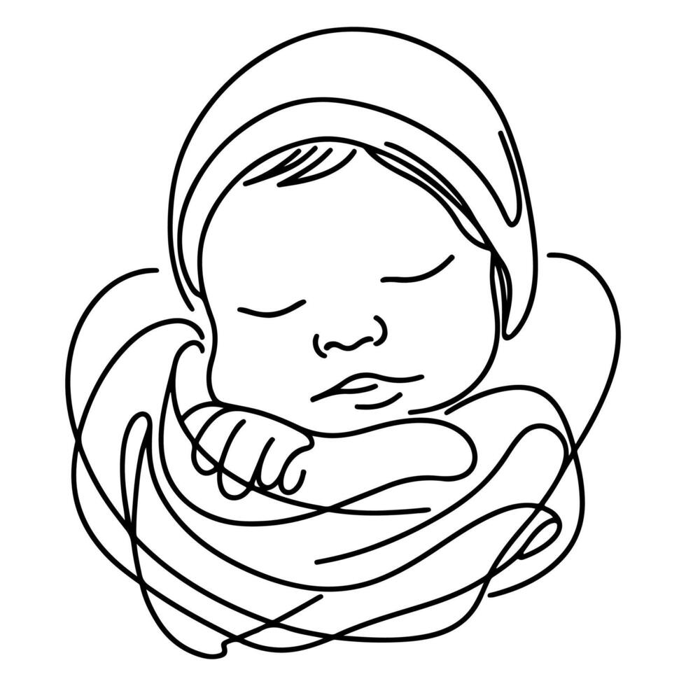 continuo uno negro línea Arte mano dibujo recién nacido acostado o dormido garabatos contorno estilo vector ilustración en blanco antecedentes