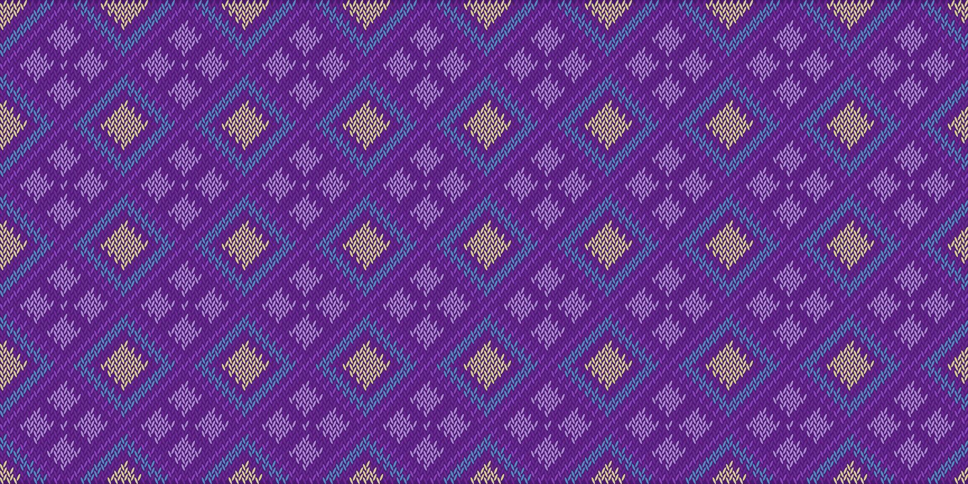 Sweater knitting pattern, Vector ethnic embroidery jacquard background, Purple knitted concept zigzag style