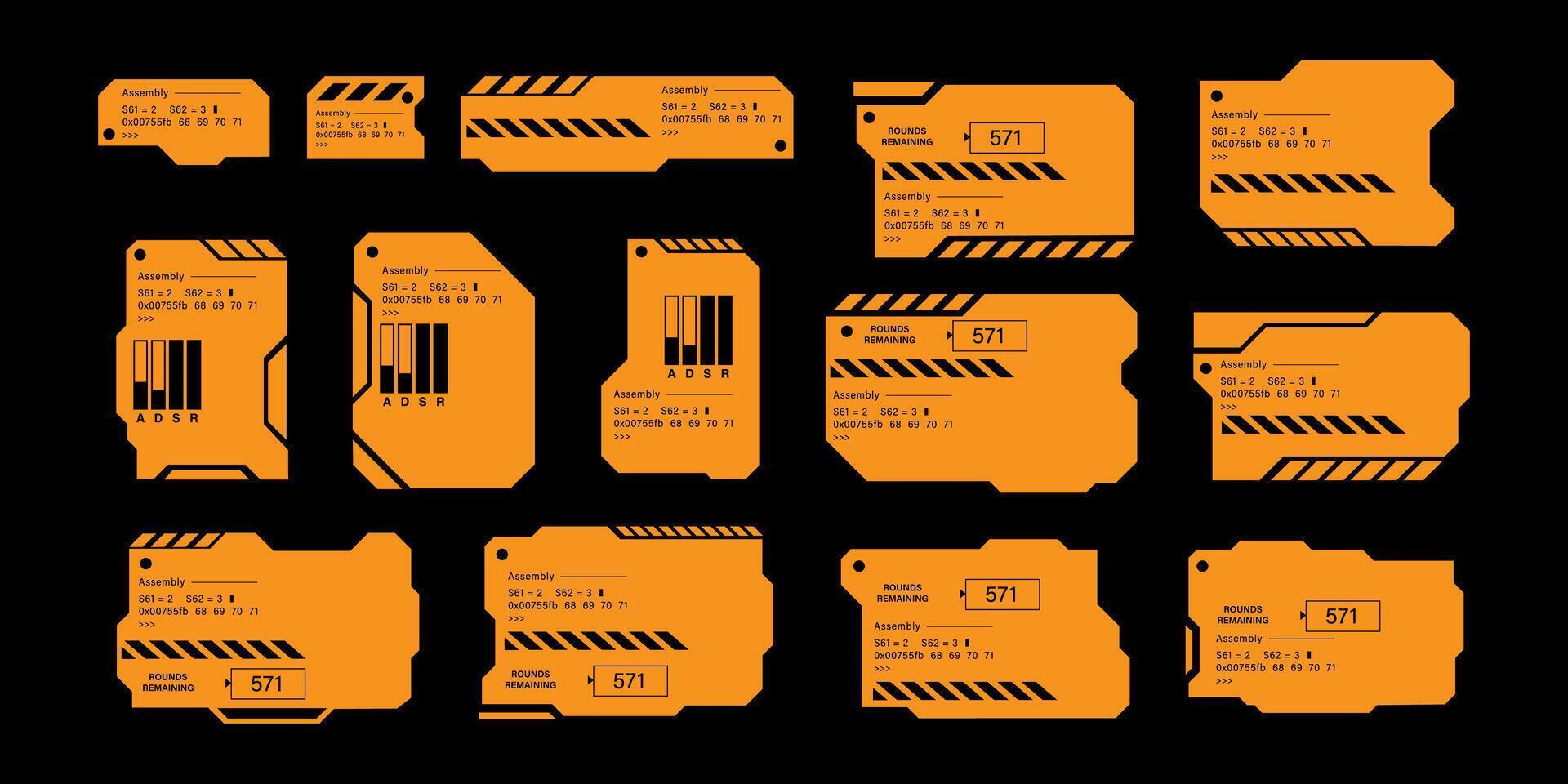 Futuristic interface ui elements. Holographic hud user interface elements, high tech bars and frames. Hud interface icons vector illustration set. rectangular shape borders