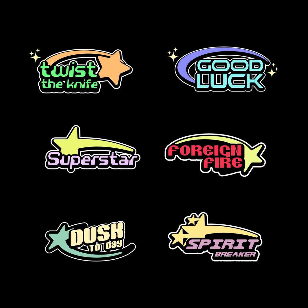 Streetwear graphic design y2k futuristic style logo templates. y2k logo templates design vector