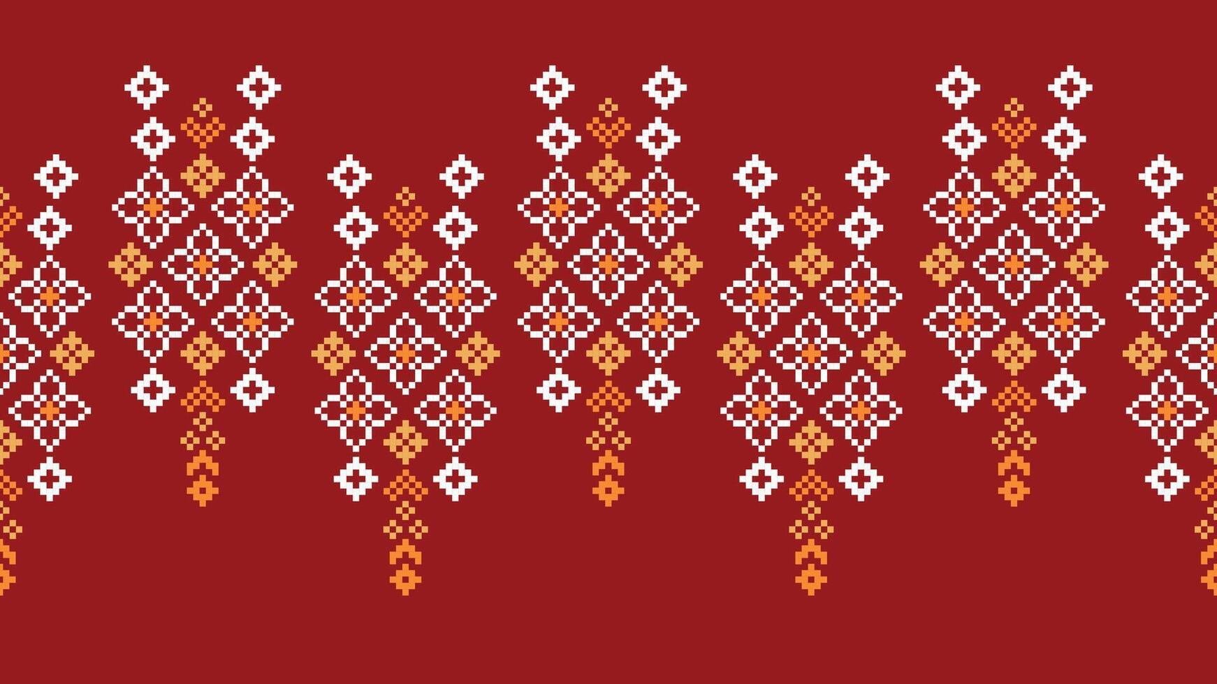 tradicional étnico motivos ikat geométrico tela modelo cruzar puntada.ikat bordado étnico oriental píxel rojo antecedentes. resumen, vector, ilustración. textura,navidad,decoración,papel tapiz. vector