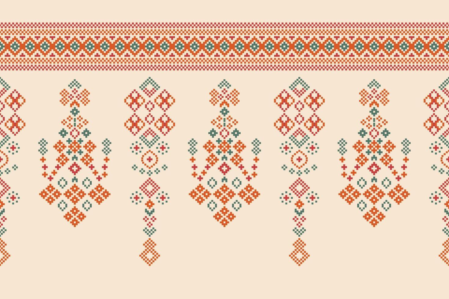 tradicional étnico motivos ikat geométrico tela modelo cruzar puntada.ikat bordado étnico oriental píxel marrón crema antecedentes. resumen, vector, ilustración. textura,bufanda,decoración,papel tapiz. vector