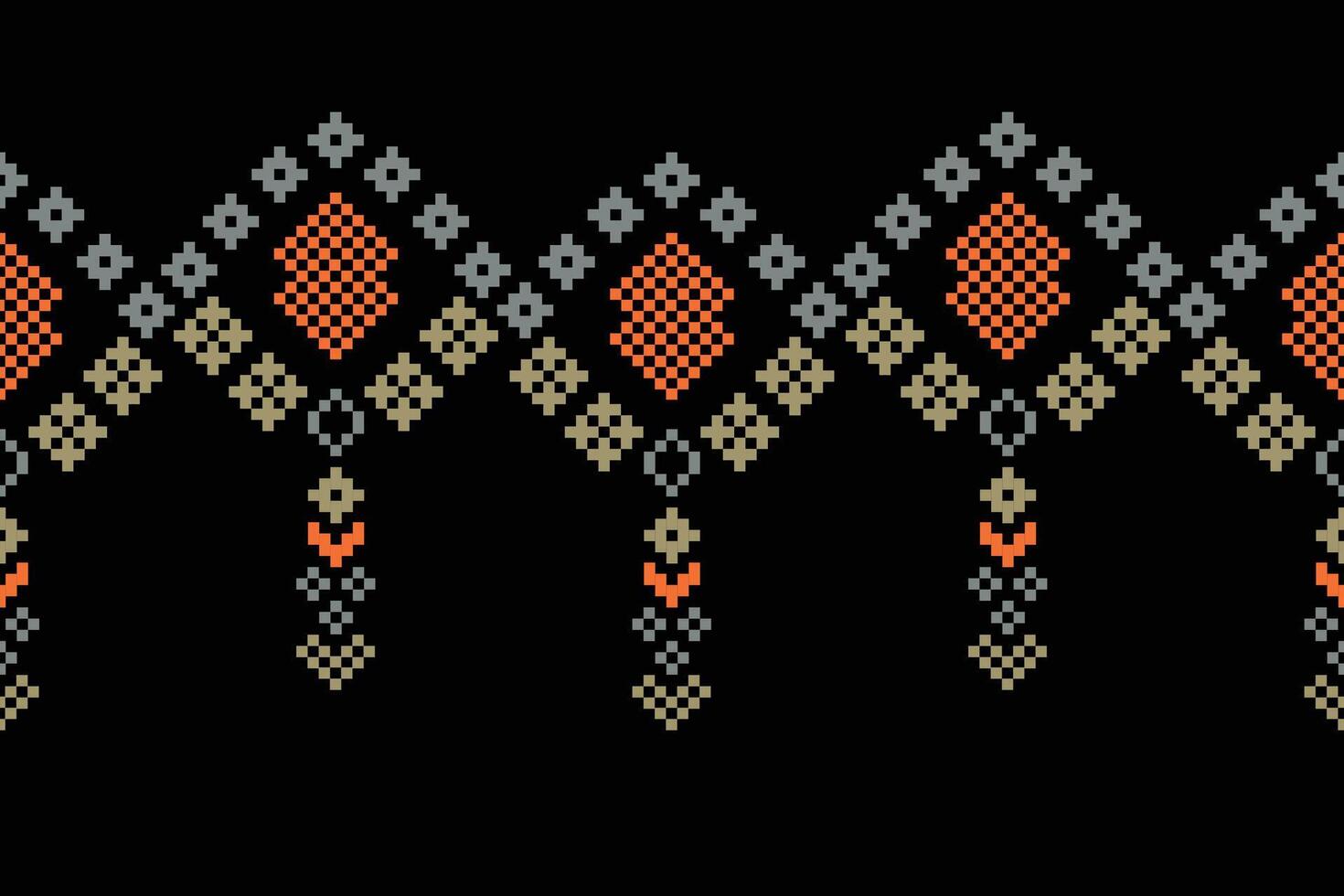 Traditional ethnic motifs ikat geometric fabric pattern cross stitch.Ikat embroidery Ethnic oriental Pixel black background.Abstract,vector,illustration. Texture,scarf,decoration,wallpaper. vector