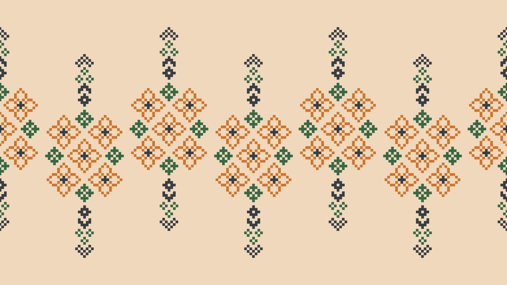 tradicional étnico motivos ikat geométrico tela modelo cruzar puntada.ikat bordado étnico oriental píxel marrón crema antecedentes. resumen, vector, ilustración. textura,bufanda,decoración,papel tapiz. vector