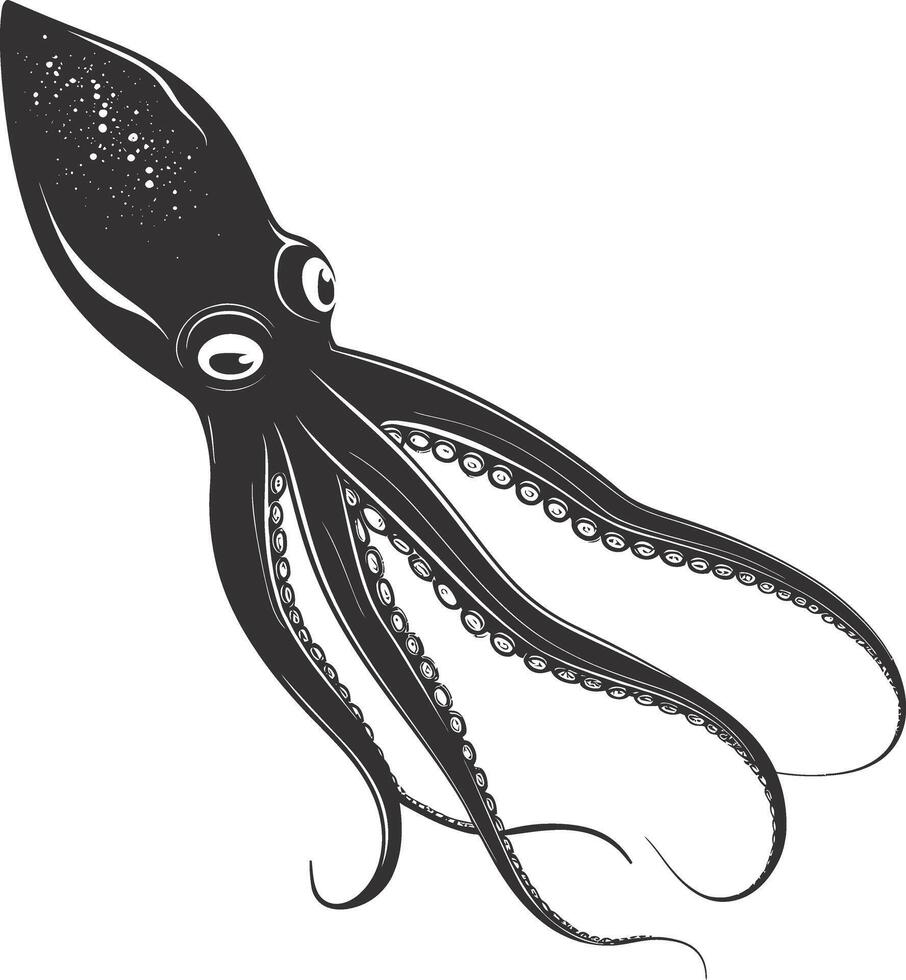 AI generated Silhouette squid animal black color only full body vector