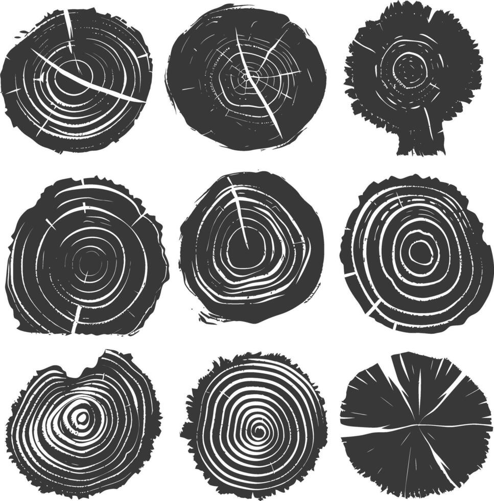 AI generated Silhouette Tree rings wood black color only vector