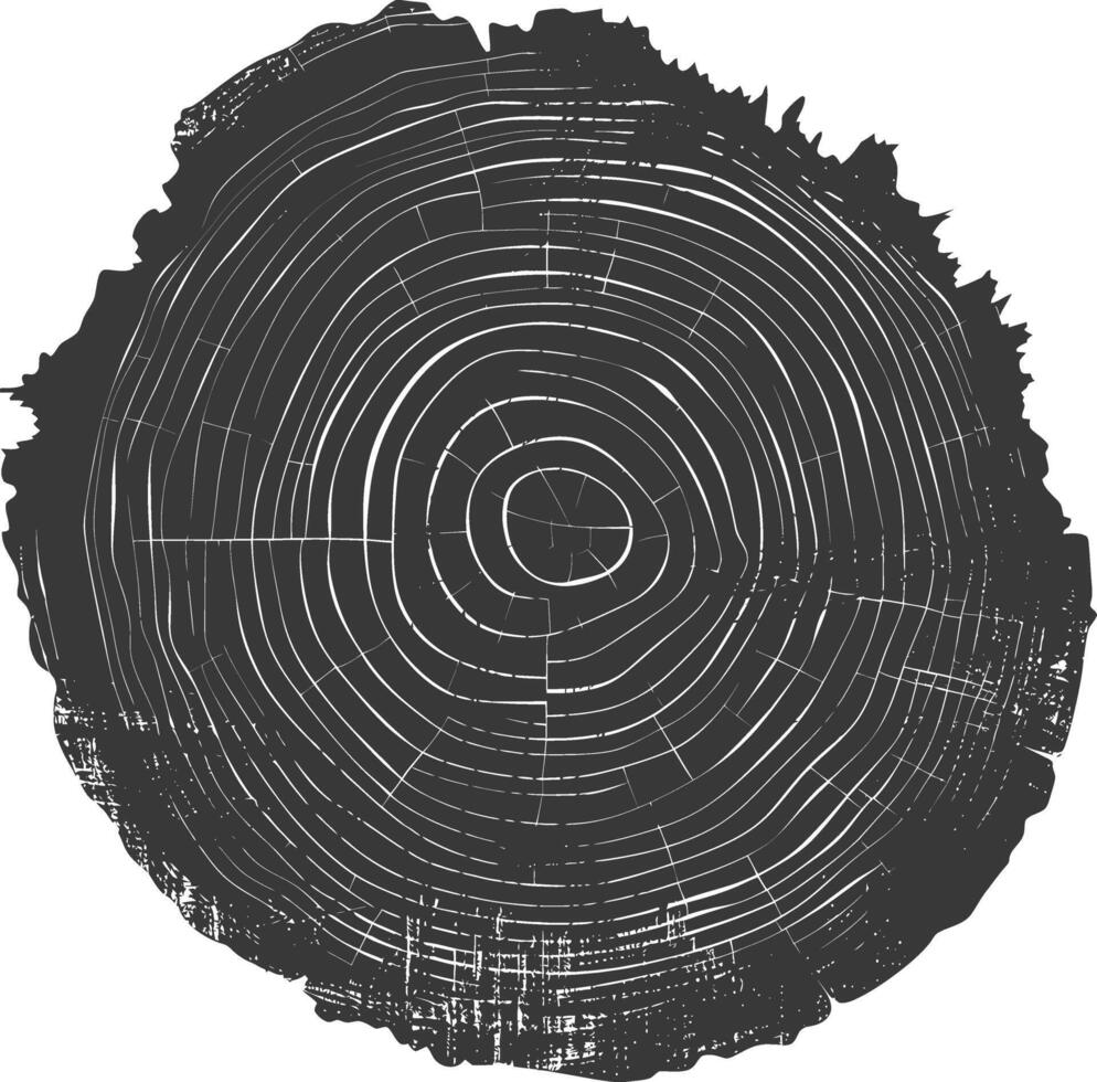 AI generated Silhouette Tree rings wood black color only vector