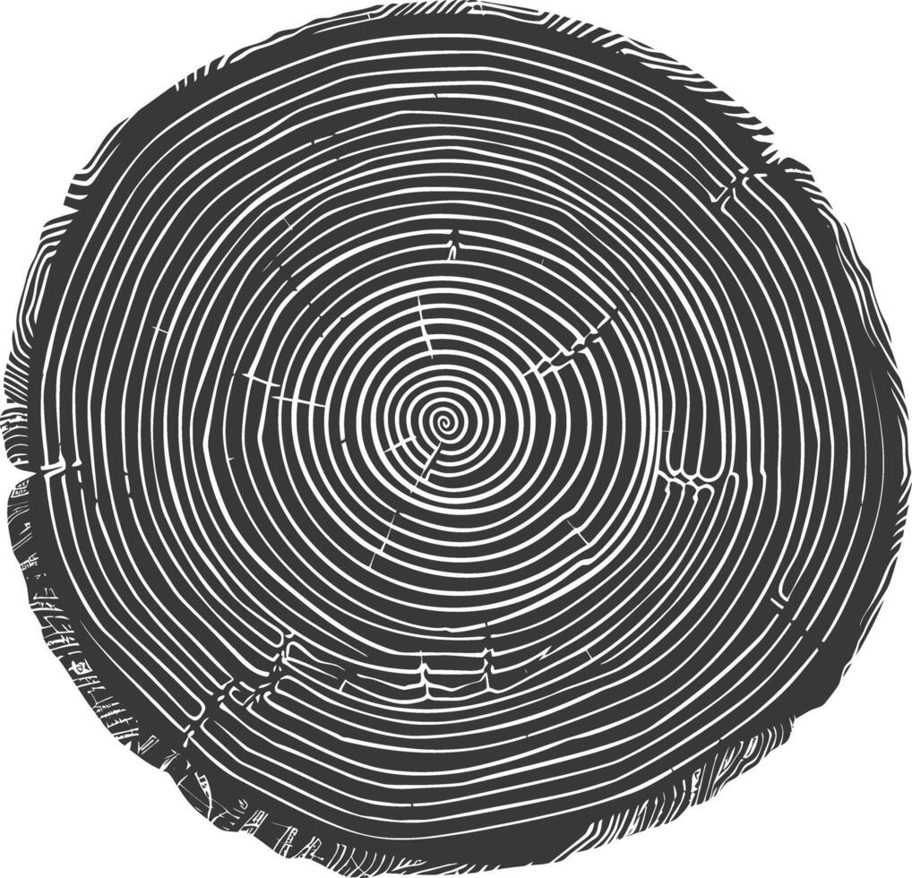 AI generated Silhouette Tree rings wood black color only vector