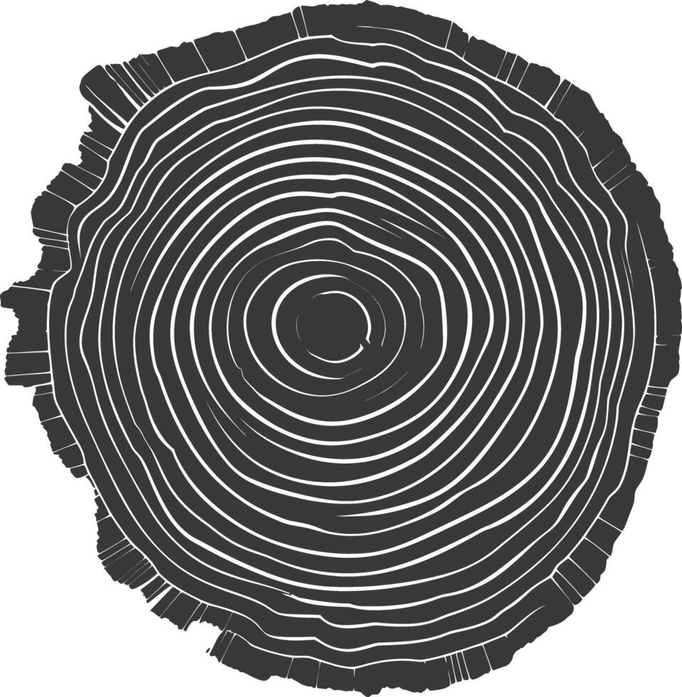 AI generated Silhouette Tree rings wood black color only vector