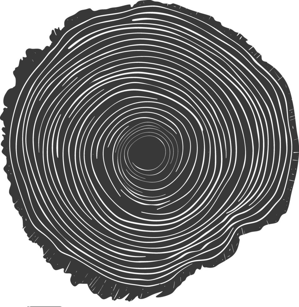 AI generated Silhouette Tree rings wood black color only vector