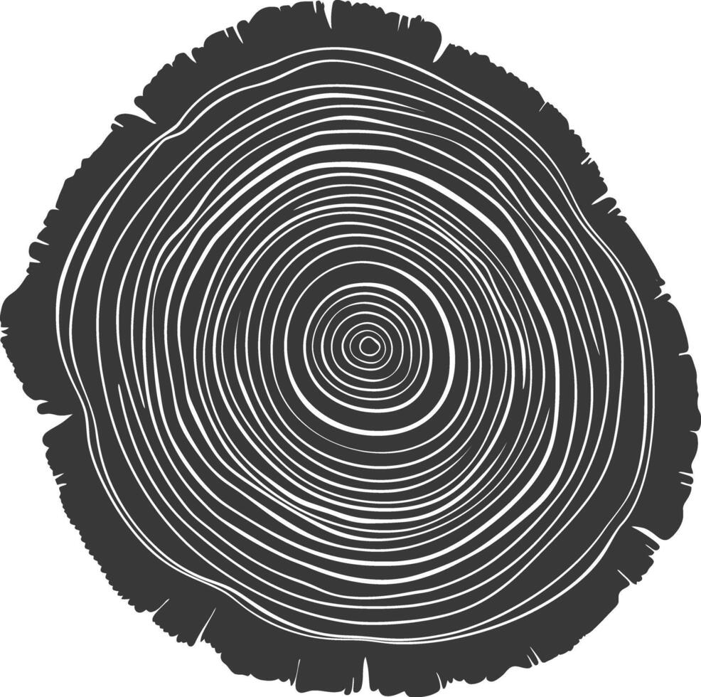 AI generated Silhouette Tree rings wood black color only vector