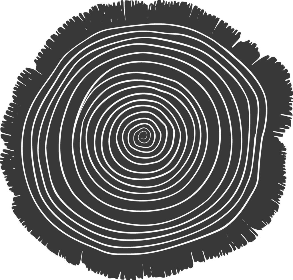 AI generated Silhouette Tree rings wood black color only vector