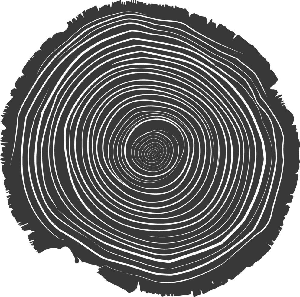AI generated Silhouette Tree rings wood black color only vector