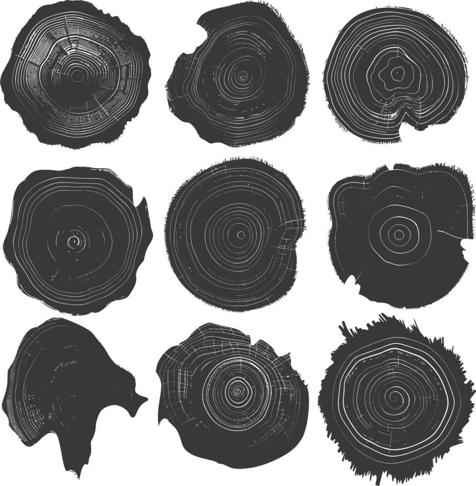 AI generated Silhouette Tree rings wood black color only vector