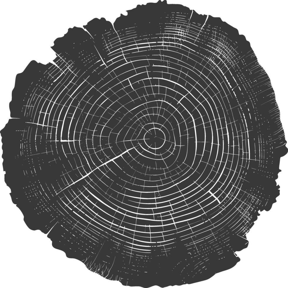 AI generated Silhouette Tree rings wood black color only vector