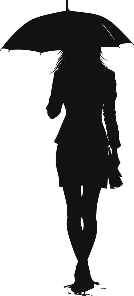 AI generated Silhouette woman student with umbrella black color only vector
