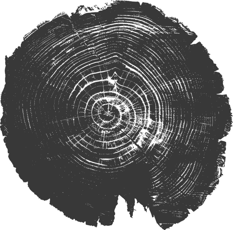 AI generated Silhouette Tree rings wood black color only vector