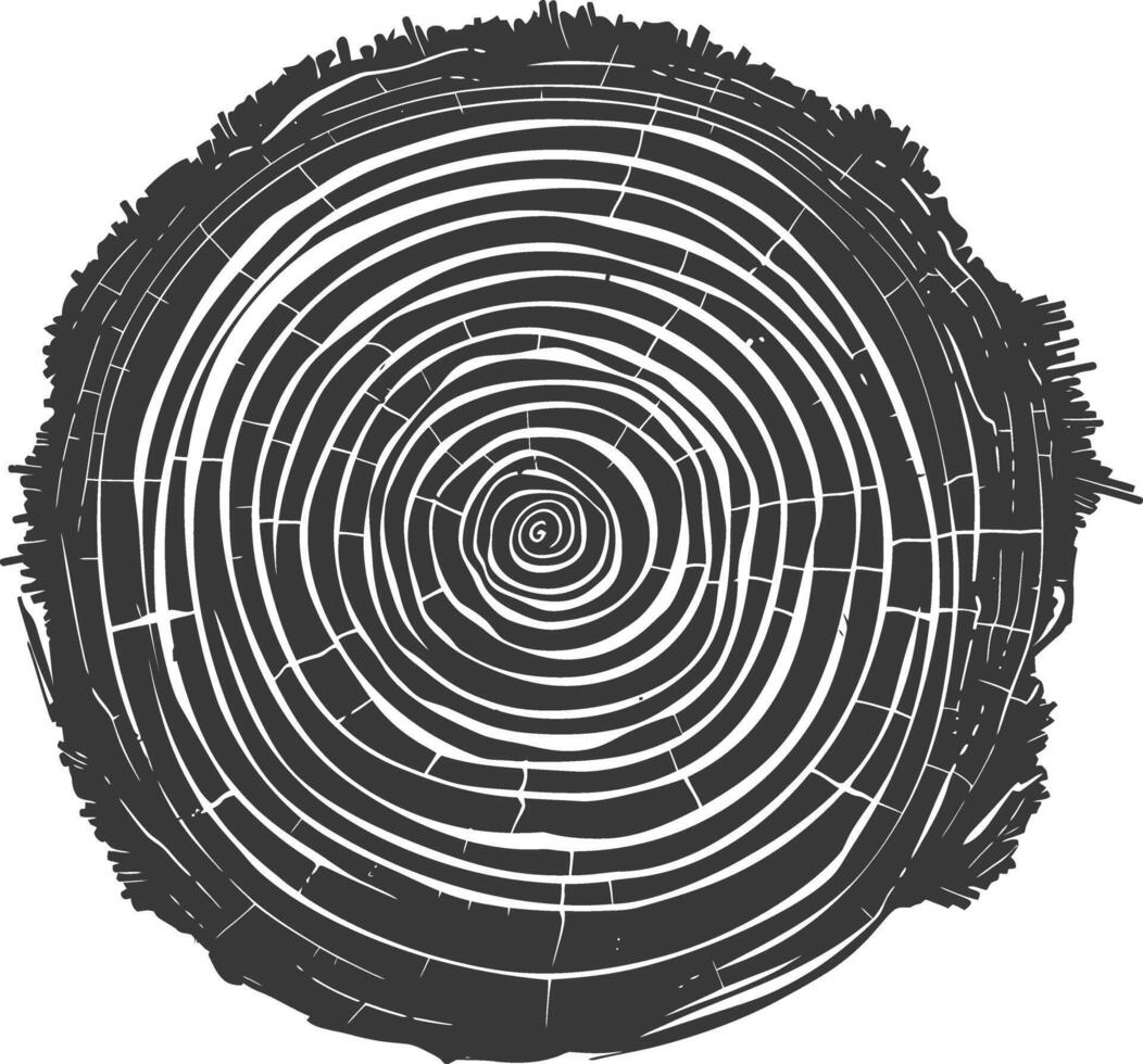 AI generated Silhouette Tree rings wood black color only vector