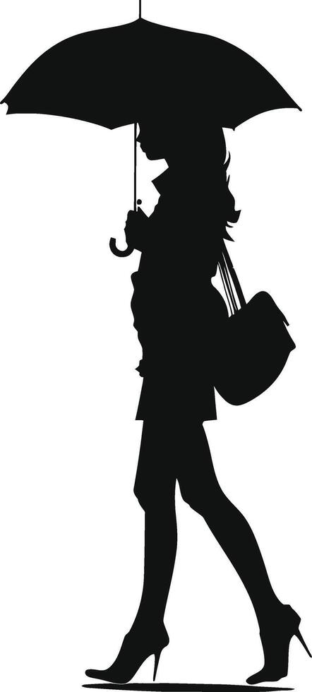 AI generated Silhouette woman student with umbrella black color only vector