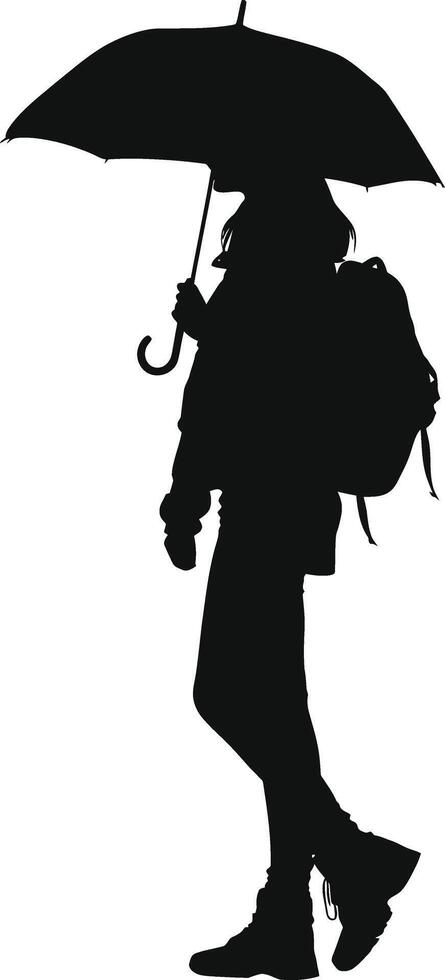 AI generated Silhouette woman student with umbrella black color only vector