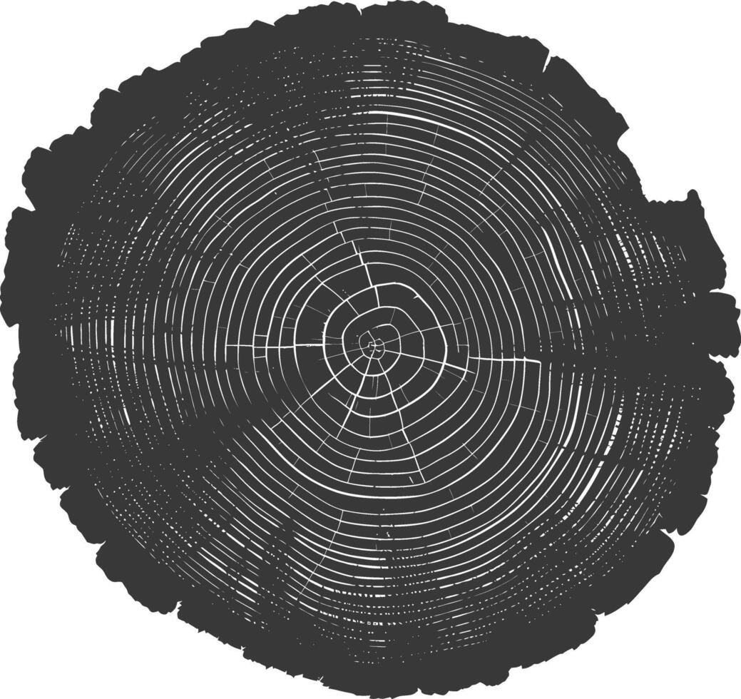 AI generated Silhouette Tree rings wood black color only vector