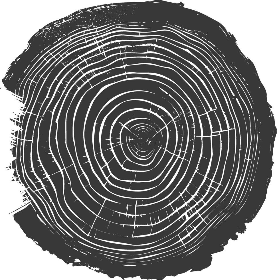 AI generated Silhouette Tree rings wood black color only vector