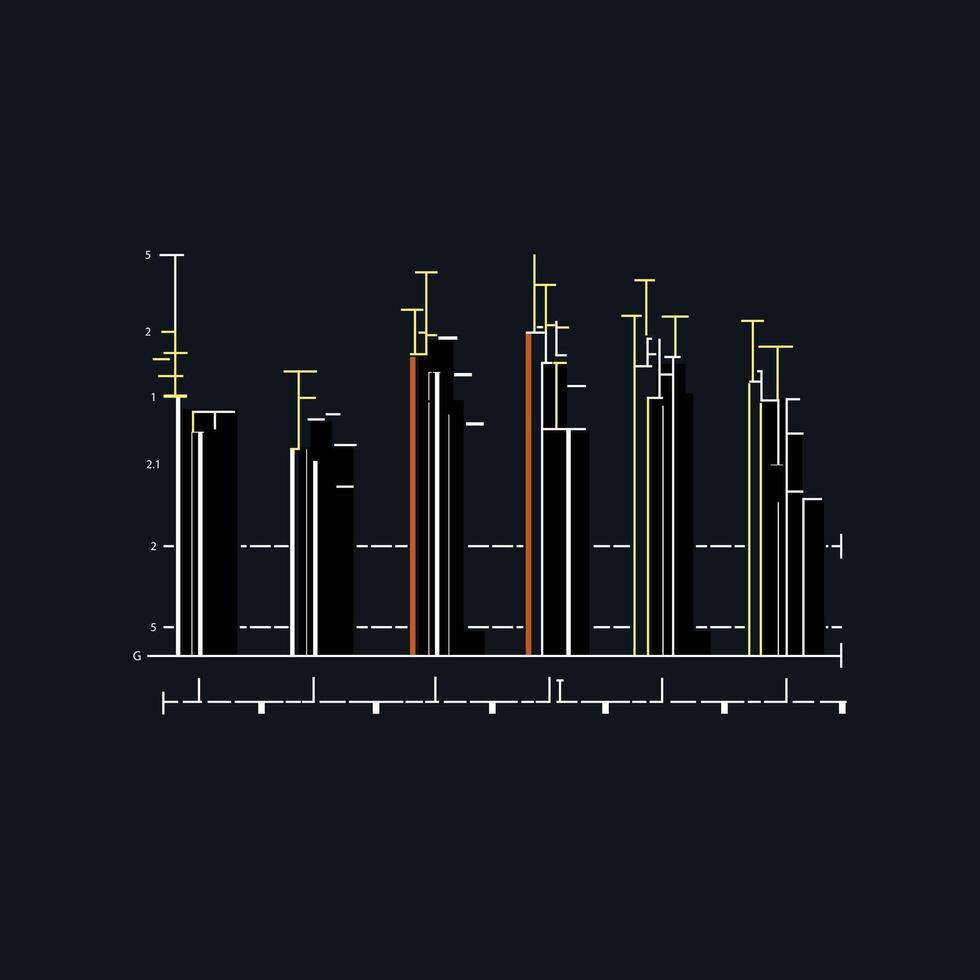 Linear graph charts. Business graphic charts line diagrams and business infographics. Financial assets analyzing. Investment statistics colorful histograms on black Background vector